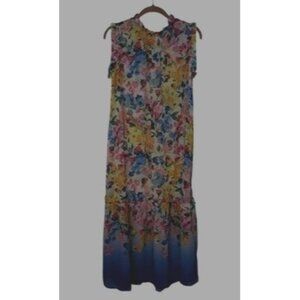 Ador Large Floral Print Chiffon Dress with Gradient Hem without belt